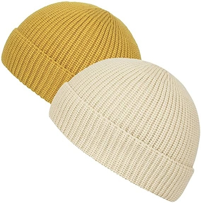 De gele Acrylvlakte breit de Volwassen Grootte van Beanie Hats With Short Brim