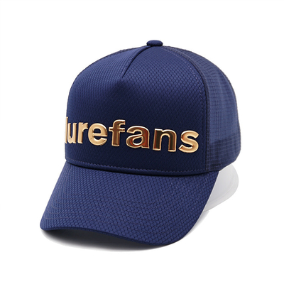 Metaal Logo Blue Snapback Trucker Cap met Katoenen Zweetband