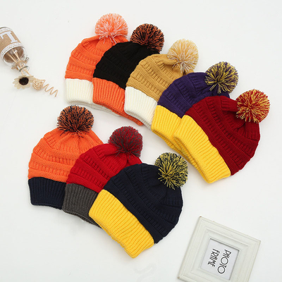Herfst-winter hoed matching gebreide bonnets Skully trendy warm met pompom bont pom pom voor vrouwen dubbele kleur mode bonnet