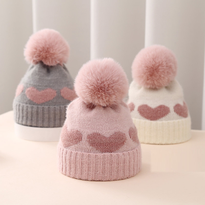 2024 Nieuwe Herfst Winter Baby gebreide hoeden Meisjes Acryl Bilayer Warm Kleuter Beanie Lief Hart Nieuwgeboren Hoed