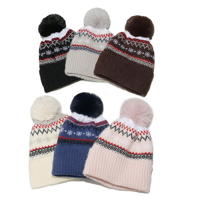 Herfst-winter wolen hoed Hugger Toque Cap Stocking Hoofd horloge Bohemeen Geometrisch gebreide vlies Verdikte