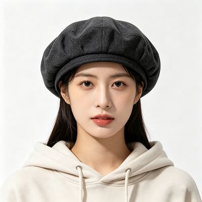 Klassieke donkere grijze baret met vilt gepolstert baret cap wol mengstof voor comfort en duurzaamheid Comfortabele straatkleding dagelijkse hoed