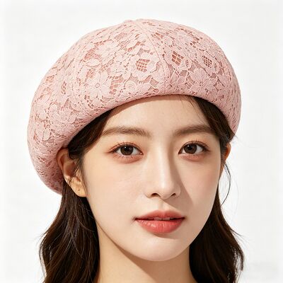 Vintage roze kant baret bloemenpatroon ademend baret cap met en elegante dagelijkse & feest hoofdstukken