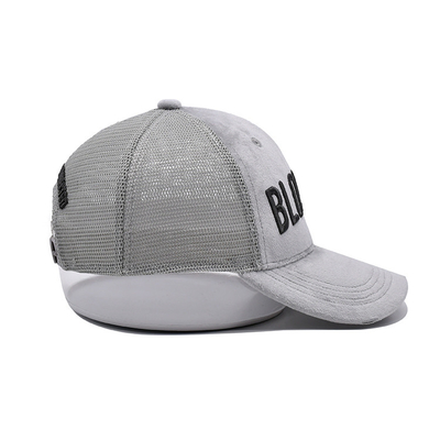 3d Geborduurd 5 Comité van Gray Suede Trucker Hat Mesh Cap