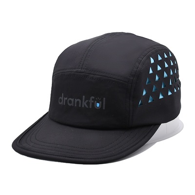 5 Panel Camper Hat Sports Mesh Zweetband Aangepaste Oogjes laser