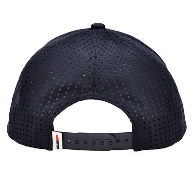 Zwart 6 Panel Trucker Snapback Hoed Structured Construction Custom Rubber Patch Logo Achter 4 Panel Laser Holes
