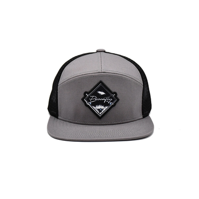Op maat geborduurd platte rand 7 panelen sublimatie patch snapback mesh trucker hoeden hoeden voor mannen