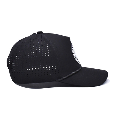 Custom rubber pvc logo trucker hoed 5 panel waterdicht laser gat touw golf hoeden hardlopende sport hoed voor man