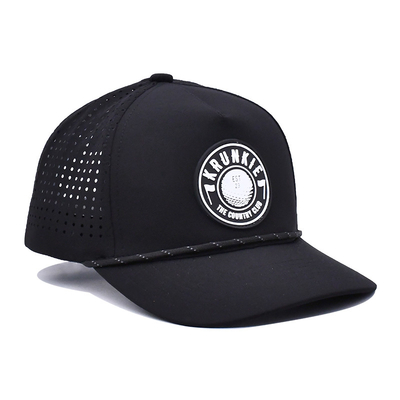 Custom rubber pvc logo trucker hoed 5 panel waterdicht laser gat touw golf hoeden hardlopende sport hoed voor man