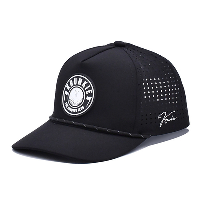 Custom rubber pvc logo trucker hoed 5 panel waterdicht laser gat touw golf hoeden hardlopende sport hoed voor man