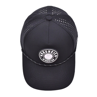 Custom rubber pvc logo trucker hoed 5 panel waterdicht laser gat touw golf hoeden hardlopende sport hoed voor man