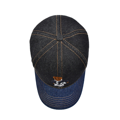 Profiel Geconstrueerde Geborduurde Baseball Cap Custom Kleur Denim Sweatband