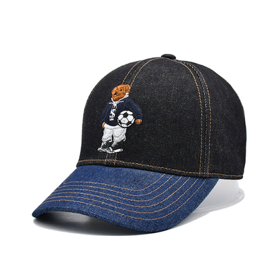 Profiel Geconstrueerde Geborduurde Baseball Cap Custom Kleur Denim Sweatband