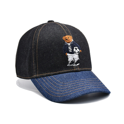 Profiel Geconstrueerde Geborduurde Baseball Cap Custom Kleur Denim Sweatband