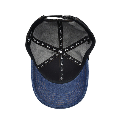 Profiel Geconstrueerde Geborduurde Baseball Cap Custom Kleur Denim Sweatband
