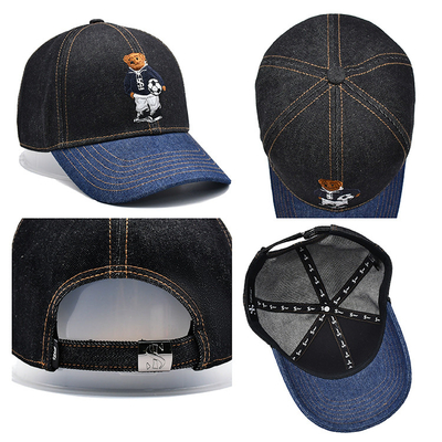 Profiel Geconstrueerde Geborduurde Baseball Cap Custom Kleur Denim Sweatband