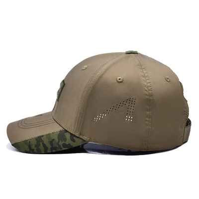 Verstelbare velcro band 6 panel honkbal pet met gebogen visor en 6 oogletten