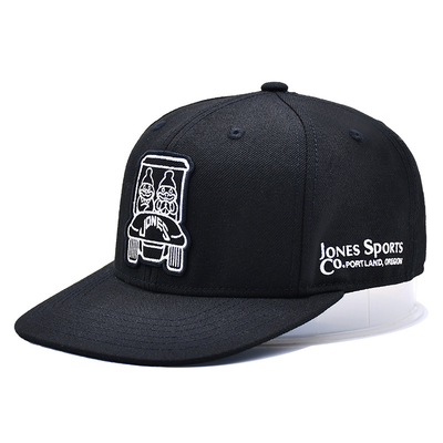 Geborduurde gestructureerde snapbackhoeden met plat visor katoenen weefsel en inwendige tape printing