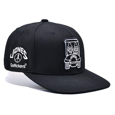 Geborduurde gestructureerde snapbackhoeden met plat visor katoenen weefsel en inwendige tape printing