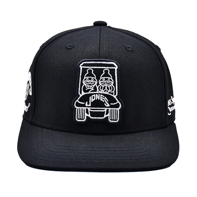 Geborduurde gestructureerde snapbackhoeden met plat visor katoenen weefsel en inwendige tape printing