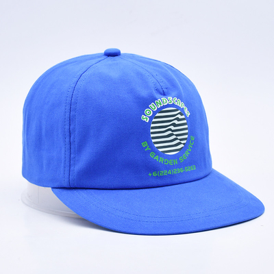Hoogwaardige op maat gedrukte snapbackpetten blauw ongestructureerd 5 panelen platte rand buiten zachte hiphop hoeden voor mannen