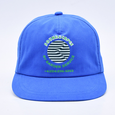 Hoogwaardige op maat gedrukte snapbackpetten blauw ongestructureerd 5 panelen platte rand buiten zachte hiphop hoeden voor mannen