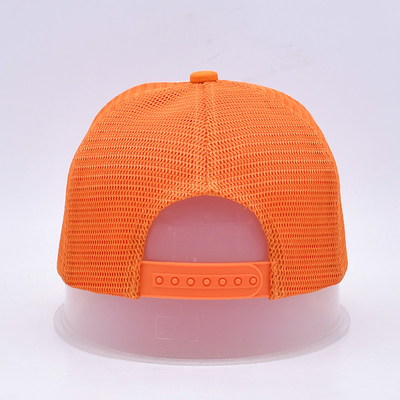 Unisex 5 Panel Trucker Cap Custom 3d geborduurde gebogen rand satine gelijnd oranje mesh rug hoeden