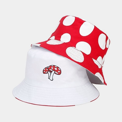 2025 Cotton Cartoon Mushroom Print Bucket Hat Fisherman Hat Outdoor Travel Sun Cap voor mannen en vrouwen