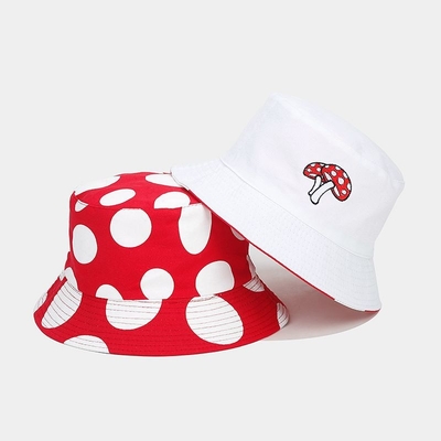 2025 Cotton Cartoon Mushroom Print Bucket Hat Fisherman Hat Outdoor Travel Sun Cap voor mannen en vrouwen