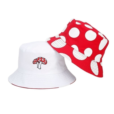 2025 Cotton Cartoon Mushroom Print Bucket Hat Fisherman Hat Outdoor Travel Sun Cap voor mannen en vrouwen