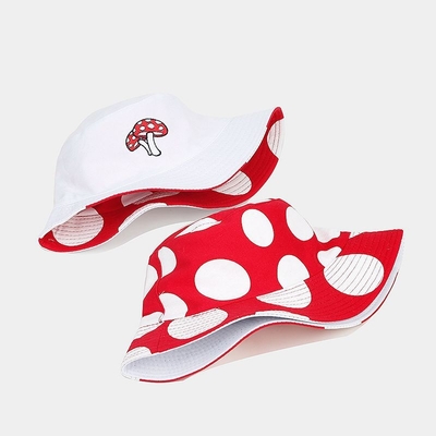 2025 Cotton Cartoon Mushroom Print Bucket Hat Fisherman Hat Outdoor Travel Sun Cap voor mannen en vrouwen