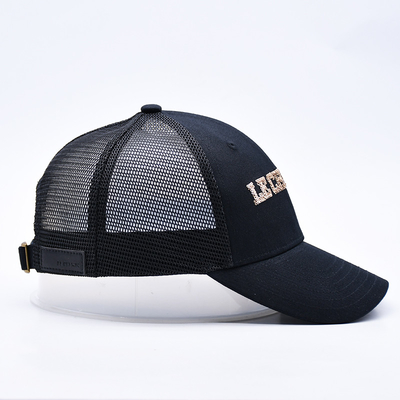 Zwart 6 Panel Mesh Trucker Hoed Glitter Trucker Cap Hoogwaardige Mode Sequins Borduurwerk Trucker Hoeden