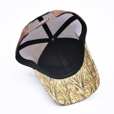 Fashion Design Curved Brim Sport 6 Panel Trucker Mesh Hoed Custom 3d Borduurwerk Camo Trucker Cap