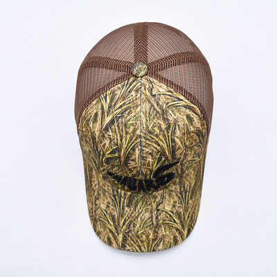 Fashion Design Curved Brim Sport 6 Panel Trucker Mesh Hoed Custom 3d Borduurwerk Camo Trucker Cap