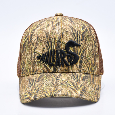 Fashion Design Curved Brim Sport 6 Panel Trucker Mesh Hoed Custom 3d Borduurwerk Camo Trucker Cap