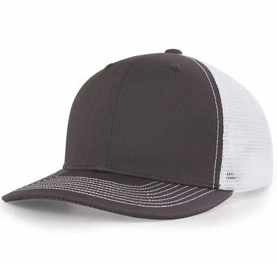 Op maat gemaakte voor gebogen mesh hoed katoenen trucker cap met plastic snapback
