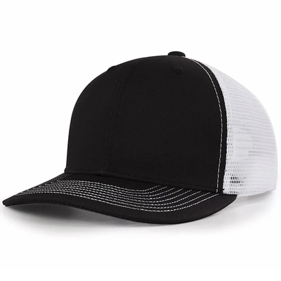 Op maat gemaakte voor gebogen mesh hoed katoenen trucker cap met plastic snapback