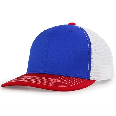 Op maat gemaakte voor gebogen mesh hoed katoenen trucker cap met plastic snapback