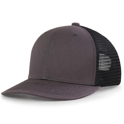 Op maat gemaakte voor gebogen mesh hoed katoenen trucker cap met plastic snapback