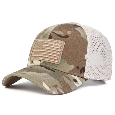 Op maat geborduurde 6 panelen katoen twill profiel trucker cap met gebogen visor