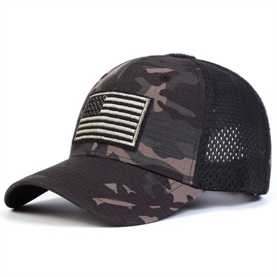 Op maat geborduurde 6 panelen katoen twill profiel trucker cap met gebogen visor