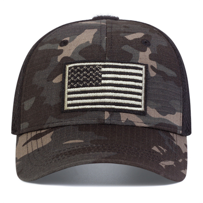 Op maat geborduurde 6 panelen katoen twill profiel trucker cap met gebogen visor