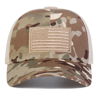 Op maat geborduurde 6 panelen katoen twill profiel trucker cap met gebogen visor