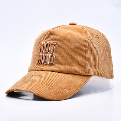 Custom 3d gestructureerde borduurwerk Corduroy Gorras Baseball Cap Groothandel 5 Panel Verstelbare Snapback Baseball Cap