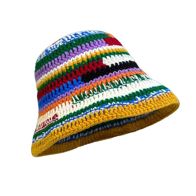 Custom Crochet Hoed Herfst Winter Kleur Handgemaakte gestreepte gebreide veelzijdige Crochet Bucket Hoeden Dikke Vrouwen Visser Cap