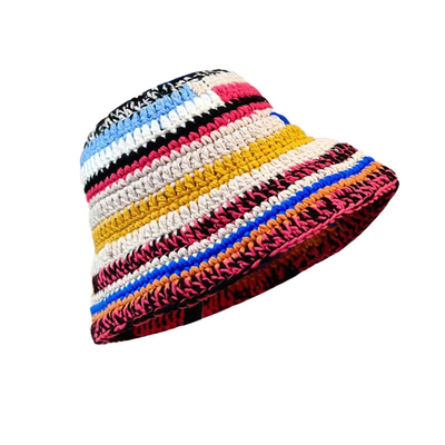 Custom Crochet Hoed Herfst Winter Kleur Handgemaakte gestreepte gebreide veelzijdige Crochet Bucket Hoeden Dikke Vrouwen Visser Cap