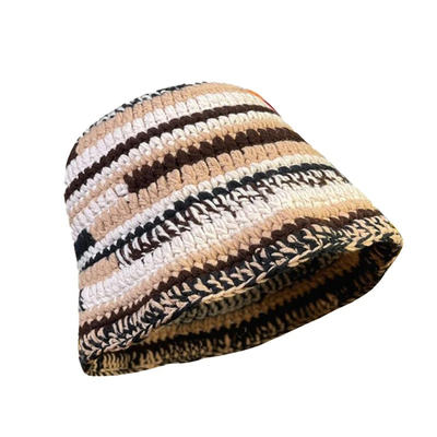 Custom Crochet Hoed Herfst Winter Kleur Handgemaakte gestreepte gebreide veelzijdige Crochet Bucket Hoeden Dikke Vrouwen Visser Cap