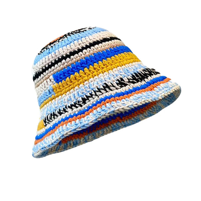 Custom Crochet Hoed Herfst Winter Kleur Handgemaakte gestreepte gebreide veelzijdige Crochet Bucket Hoeden Dikke Vrouwen Visser Cap