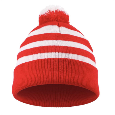 Halloween Beanie Rood en wit gestreepte hoed gebreide pom pom manchet cap voor vrouwen mannen kerstfeest accessoires