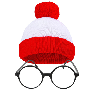 Halloween Beanie Rood en wit gestreepte hoed gebreide pom pom manchet cap voor vrouwen mannen kerstfeest accessoires